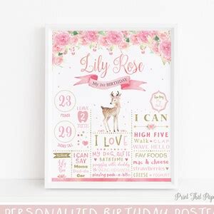 First Birthday Poster Pink And Gold Woodland Floral First Etsy