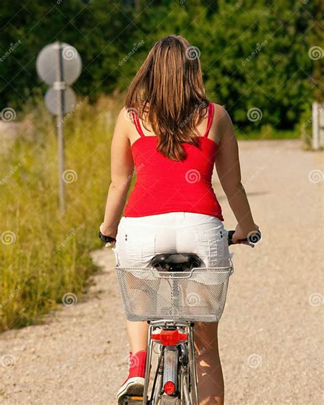 Woman Riding Her Bicycle In Summer Stock Image Image Of Happy