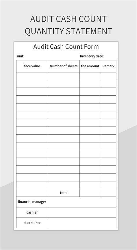 Audit Cash Count Quantity Statement Excel Template And Google Sheets