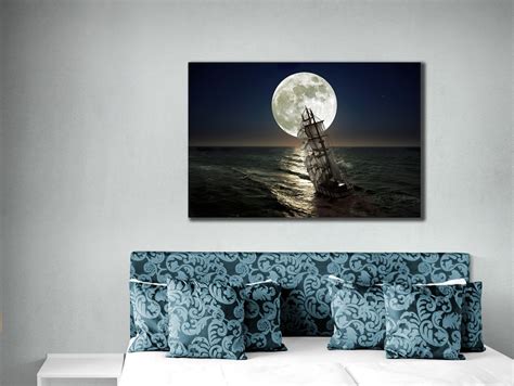 Full Moon And Pirate Ship Wall Art Print Canvas Sailing Ship Etsy