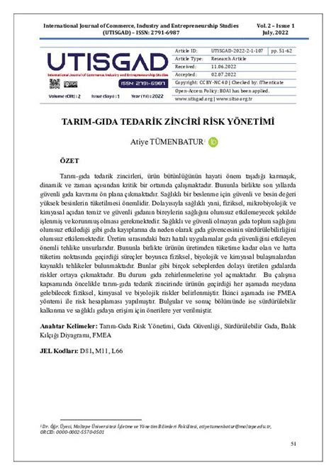 Tarim Gida Tedar K Z Nc R R Sk Y Net M International Journal Of