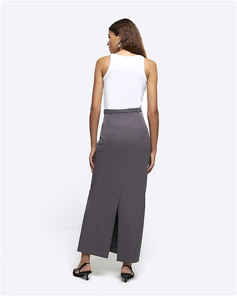 Grey Belted Maxi Skirt River Island