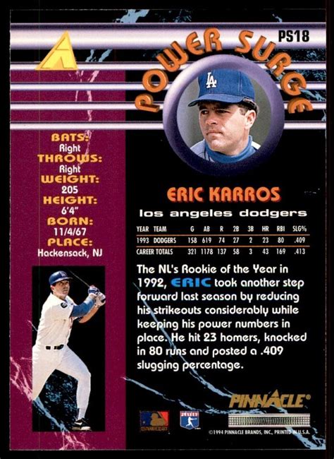 Pinnacle Eric Karros Los Angeles Dodgers Ps Ebay