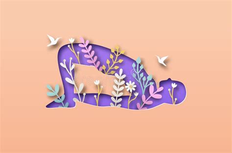 Paper Cut Yoga Backbend Pose Nature Leaf Stock Vector Illustration Of