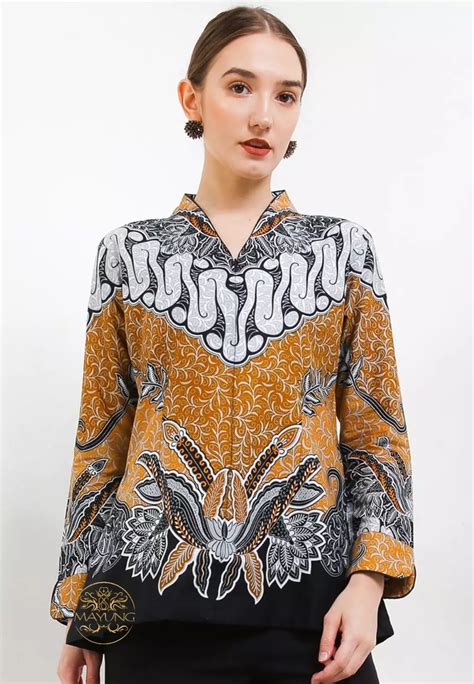 Jual Batik Mayung Blouse Batik Gelung Oranye Premium Slimfit Elegant