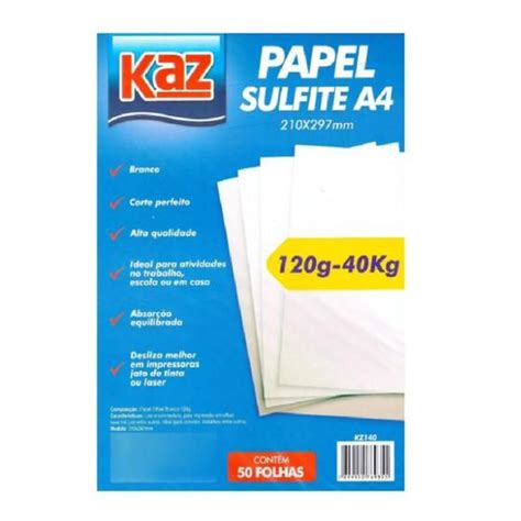 Papel Sulfite A4 Branco 120g 40kg C 50fls Kaz Papel Sulfite