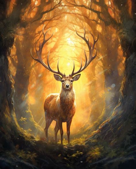 Golden Deer in a Sunlit Forest Artwork