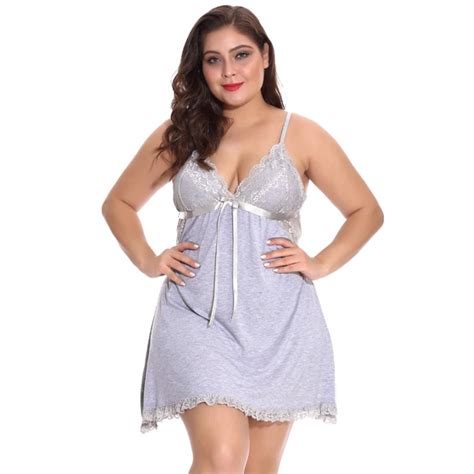 Solid Colors Big Size Nightgowns Sexy Sleepwear Fat Lingerie For Women