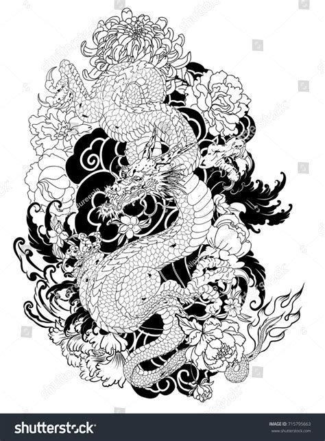 Hand Drawn Dragon Tattoo Coloring Book Japanese Royalty Free Stock