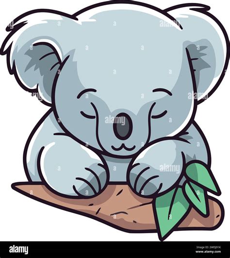 Cute Cartoon Koala With A Green Leaf Vector Illustration Stock Vector