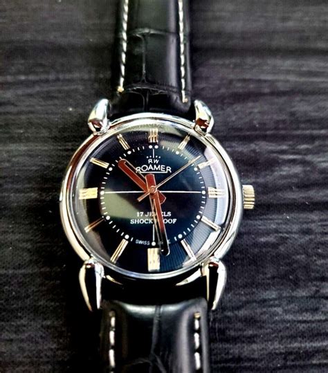 Rare Roamer Brevete Swiss Mens Mechanical Watch Blue Gem