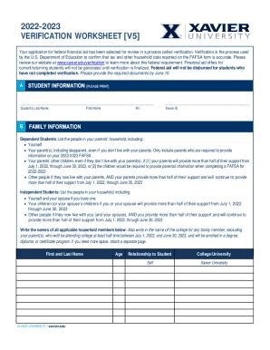 Fillable Online 2022 2023 VERIFICATION WORKSHEET V5 Fax Email Print