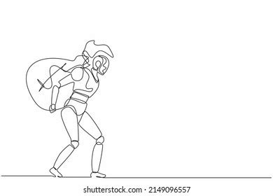 Continuous One Line Drawing Robots Carry Stock Vector Royalty Free