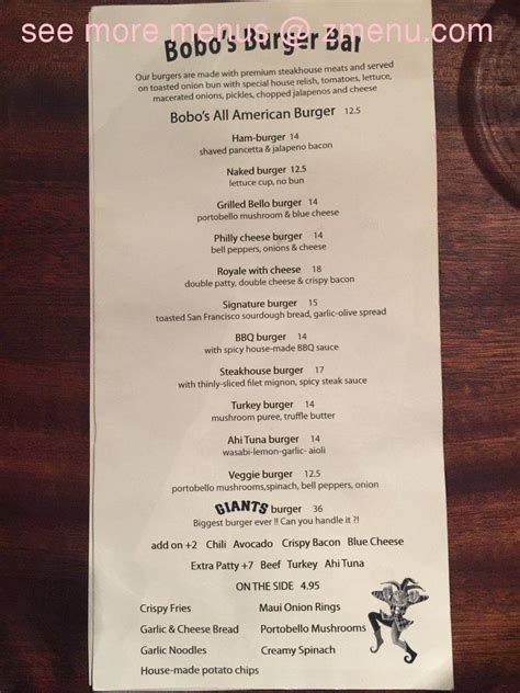 Online Menu of Bobos Burger Bar Restaurant, San Francisco, California ...