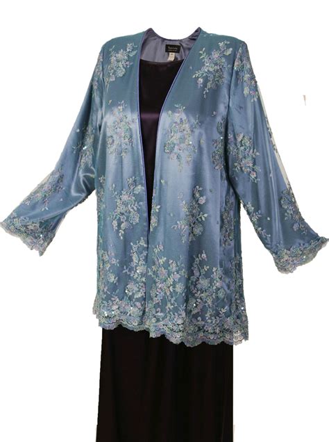 Plus Size Mother of Bride Gabi Jacket Beaded French Lace Blue | Peggy