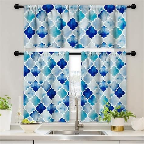 GALMAXS7 Blue Kitchen Curtains and Valances Set 3 Piece Kitchen ...