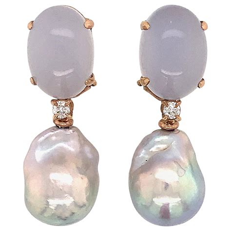 Italian Baroque Pearl Diamond Dangle Earrings For Sale at 1stDibs