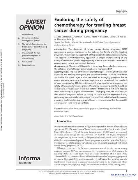 Pdf Exploring The Safety Of Chemotherapy For Treating Breast Cancer During Pregnancy