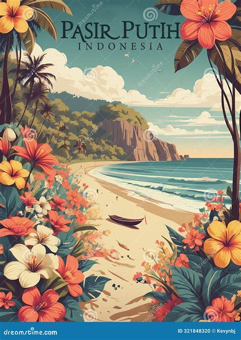 Pasir Putih Anyer Beach Indonesia Vintage Travel Poster Postcard Stock