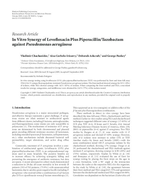 Pdf In Vitro Synergy Of Levofloxacin Plus Piperacillintazobactam