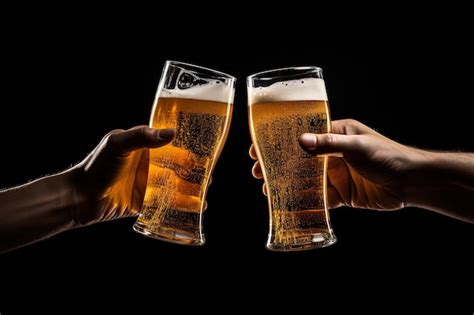 Manos Brindando Con Vasos De Cerveza Aislado Sobre Fondo Negro Foto