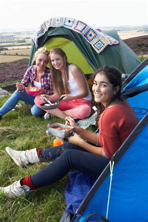 Group Teenage Girls Camping Trip Countryside Stock Photos - Free ...