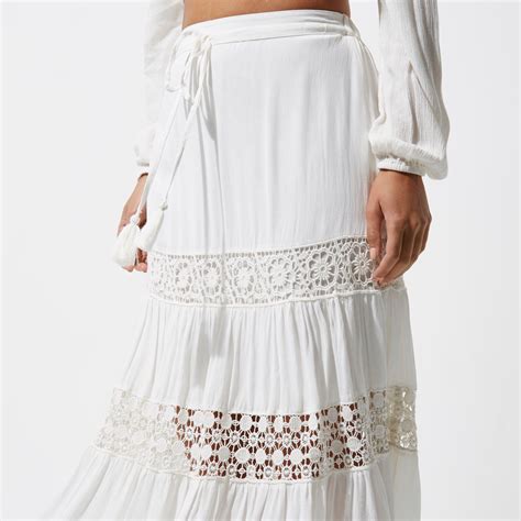 Lyst River Island White Tiered Lace Insert Maxi Skirt In White