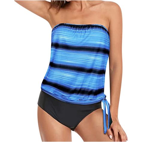 Wreesh Womens Tankini Two Piece Bandeau Swimsuits For Loose Fit Bathing