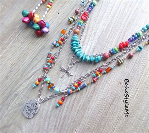 Live Love Laugh Boho Style Me Colorful Boho Beaded Layer Necklace