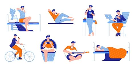 Free Vector Daily Routine People Set