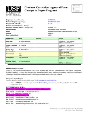 Fillable Online Grad Usf Changes BT Master S Grad Usf Fax Email