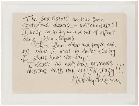 Malcolm McLaren Handwritten Statement In Black Ink 1977 The Sex