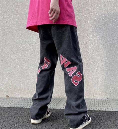 Y2k Streetwear Denim Jeans Baggy Jeans Para Hombres Letter Etsy