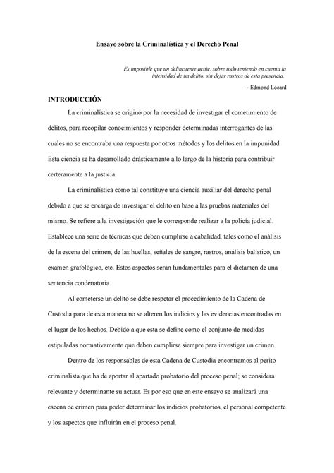 Ensayo Sobre La Criminal Stica Y El Derecho Penal Ensayo Sobre La