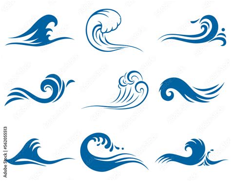 Ocean waves vector illustration set. Stock Vector | Adobe Stock