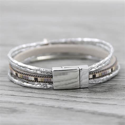 Многослойный браслет из кожи и нержавеющей стали винтажные стразы ...