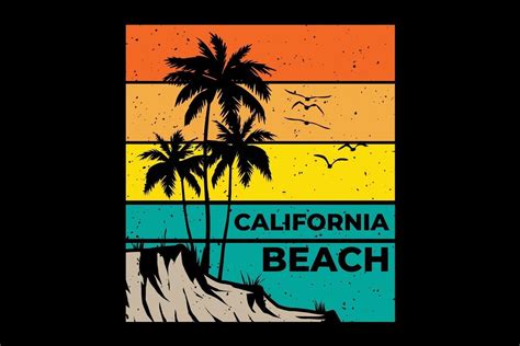 T Shirt California Beach Sunset Retro Vintage Style 2677887 Vector Art