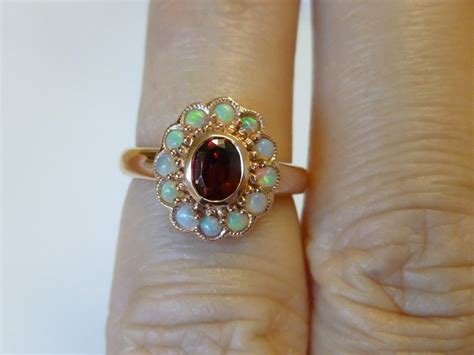 9ct 9k Rose Gold Garnet Opal Ring Vintage Opal Ring Etsy