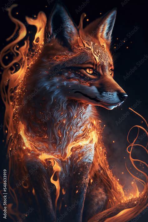 Fiery Fox Fantasy Fox Digital Illustration Character Concept Art