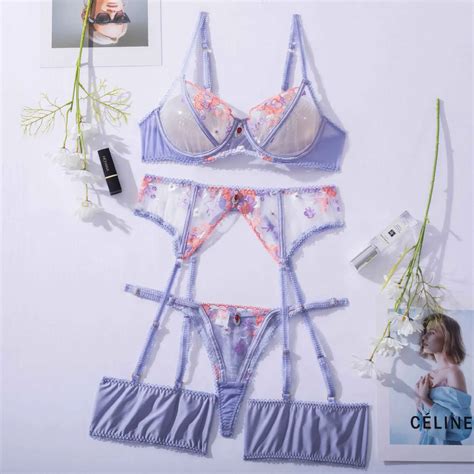 Sexy Lingerie Set Transparent Bra Thongs 4 Pieces Female Underwear