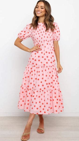 Pink Polka Dot Print Midi Dress Gabi Swimwear