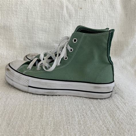 Custom platform green converse high tops Women’s... - Depop