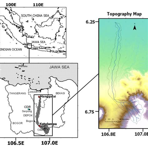 The topography map of Ciliwung River basin. | Download Scientific Diagram