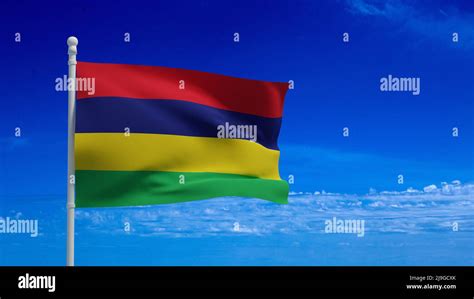 Republic Of Mauritius National Flag Waving In The Wind 3d Rendering Cgi Illustration Stock