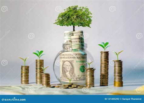 Money Growth Saving Money Upper Tree Coins To Shown Concept Of Growing