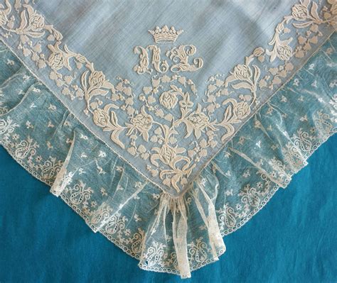 Antique Late 19th Century Embroidered Handkerchief With Coronet