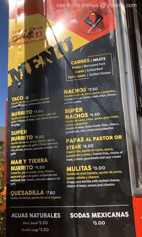 Menu At Tacos Al Pastor Restaurant Glendale W Olive Ave