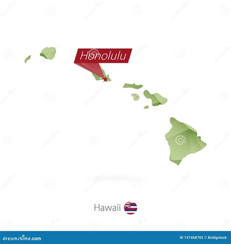 Green Gradient Low Poly Map of Hawaii with Capital Honolulu Stock
