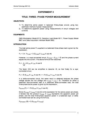 Fillable Online Portal Unimap Edu Experiment Title Three Phase Power