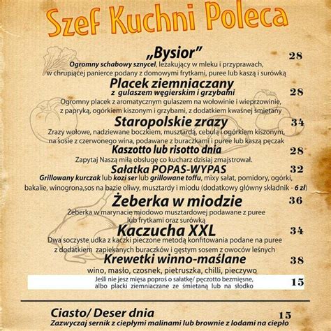 Menu at POPAS Restauracja przyjęcia i imprezy zorganizowane